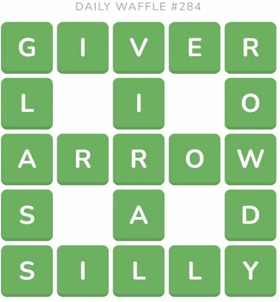 Daily Waffle Game 284 Answer - November 1st 2022