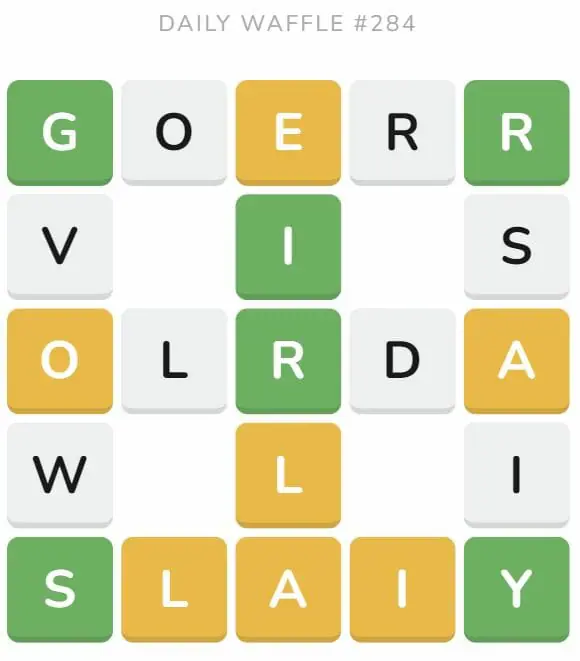 Daily Waffle Game 284 Puzzle - November 1st 2022