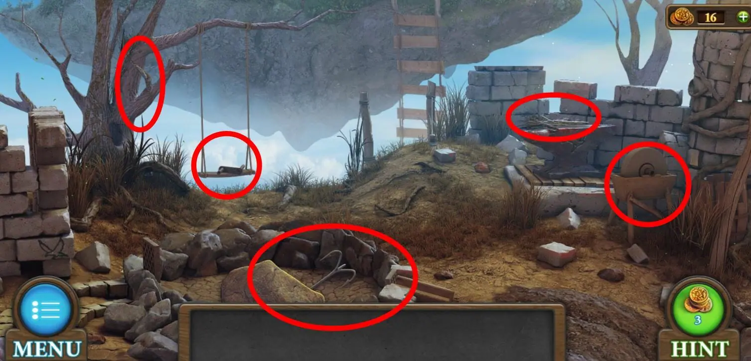 Tricky Doors Walkthrough Level 4 - First Scene Items Highlighted