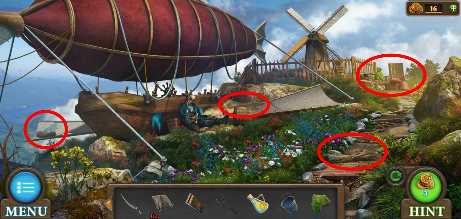 Tricky Doors Walkthrough Level 4 - Third Scene Items Highlighted