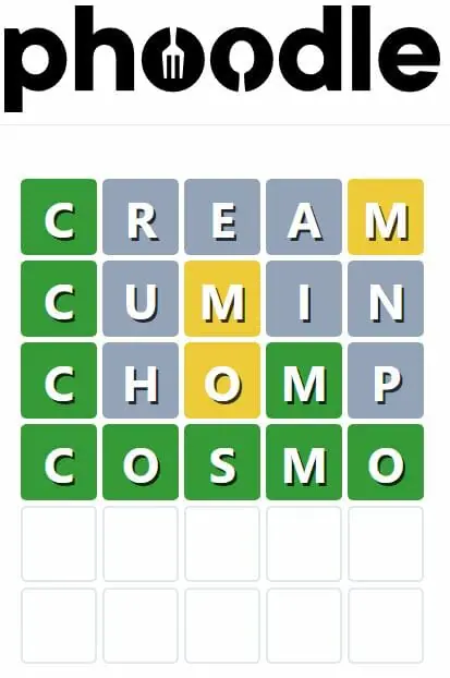 Daily Phoodle Answer 189 - 13th November 2022
