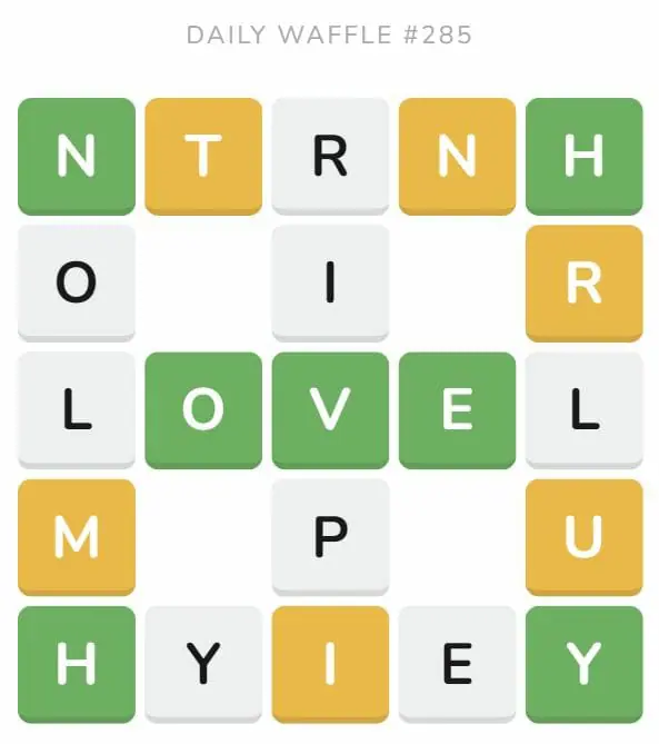 Daily Waffle Game 285 Puzzle - November 2nd 2022