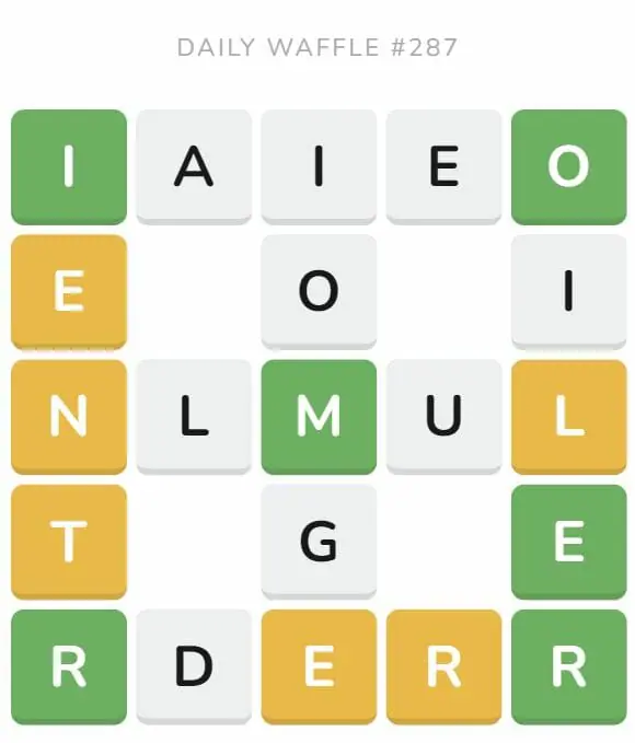 Daily Waffle Game 287 Puzzle - November 4th 2022