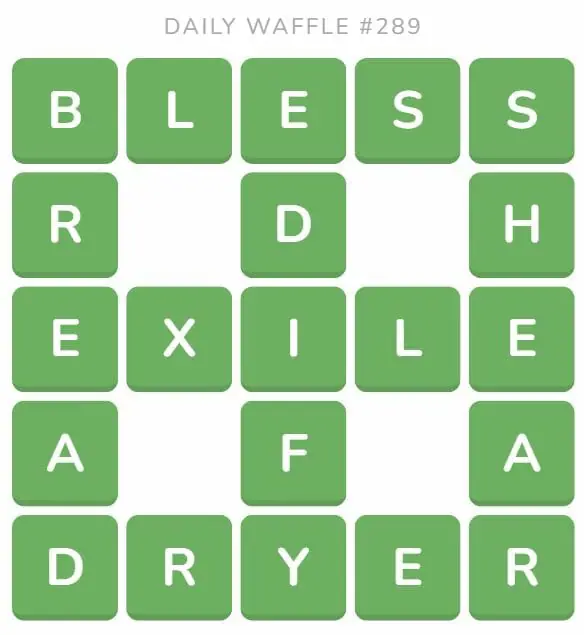 Daily Waffle Game 289 Answer - November 6th 2022