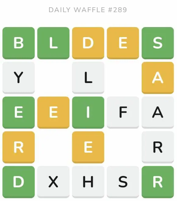 Daily Waffle Game 289 Puzzle - November 6th 2022