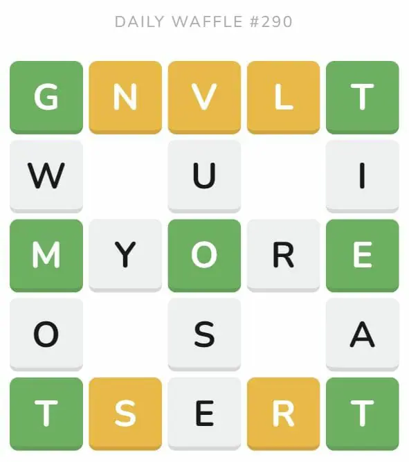 Daily Waffle Game 290 Puzzle - November 7th 2022