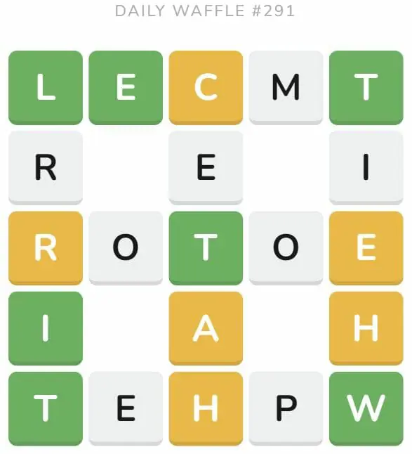 Daily Waffle Game 291 Puzzle - November 8th 2022