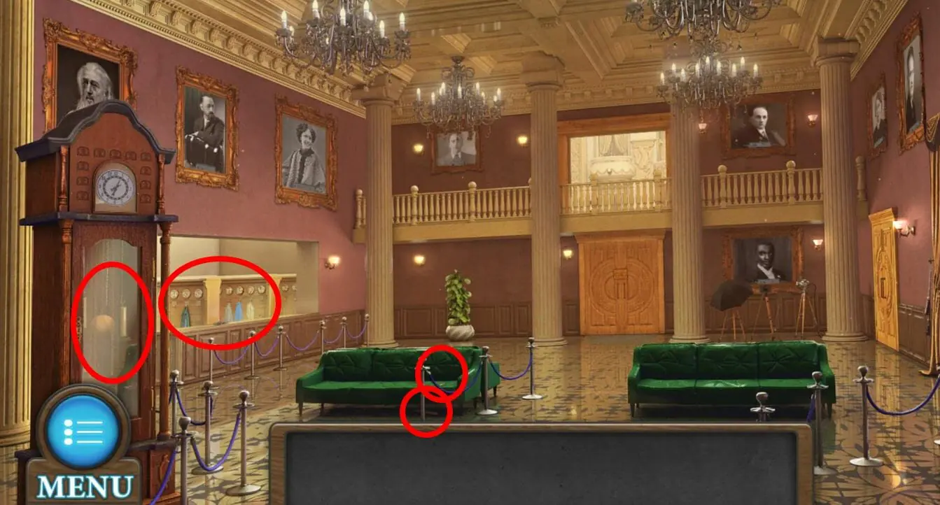 Tricky Doors Walkthrough Level 8 Foyer Items Highlighted