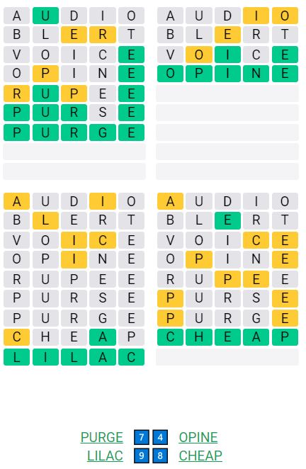 Daily Quordle 450 Answer - April 19th 2023