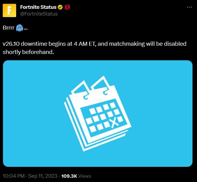 Fortnite 4.01 Update Server Downtime and When They'll Be Back Up 12 September 2023