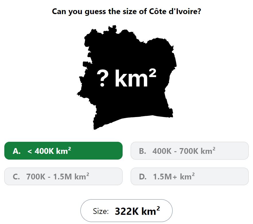 Daily Worldle 740 Bonus Size Answer - January 31st 2024